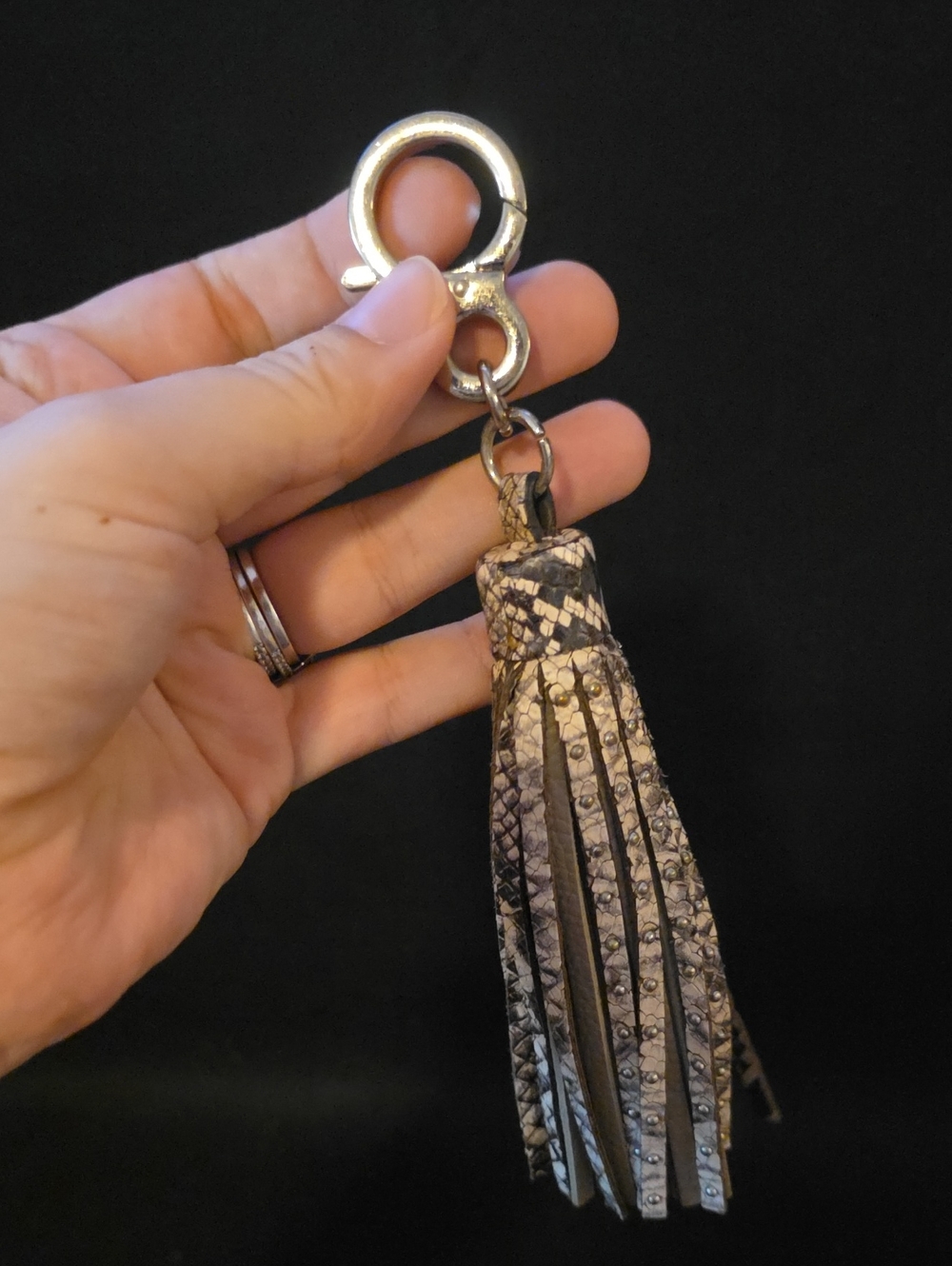 Brighton Beige and Black Snake-Print Tassel Key & Card Holder